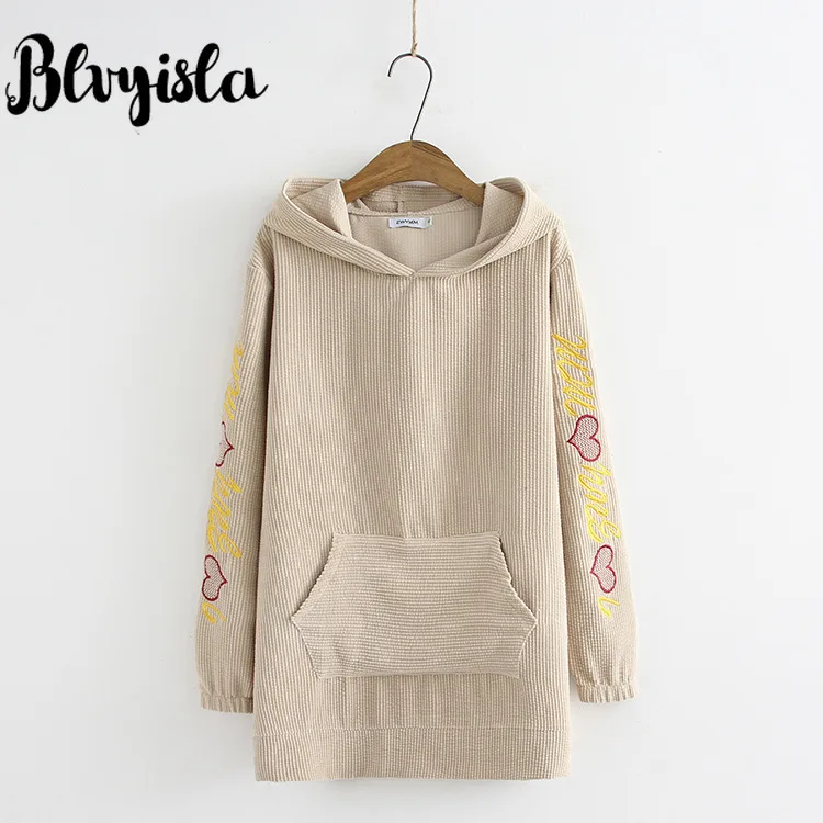 Blvyisla 4XL вельветовые свитшоты с капюшоном и вышивкой в виде милого сердца 100 кг женские толстовки harajuku Пуловеры Длинные Топы