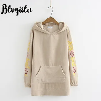 

Blvyisla 4XL Oversize Corduroy Embroidery Sweet Heart Hooded Sweatshirts 100kg Female harajuku Hoodies Pullovers Long Tops