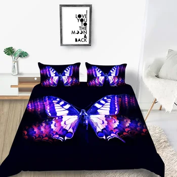 

Glowing Butterfly Bedding Set King Size Mysterious 3D Duvet Cover Purple Queen Full Twin Single Double Unique Design Bed Set