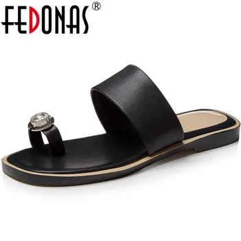 

FEDONAS 2020 Summer Sandals For Woman Genuene Leather Thick Heels Pumps Casual Working Concise Rhinestone Fashion Shoes Woman