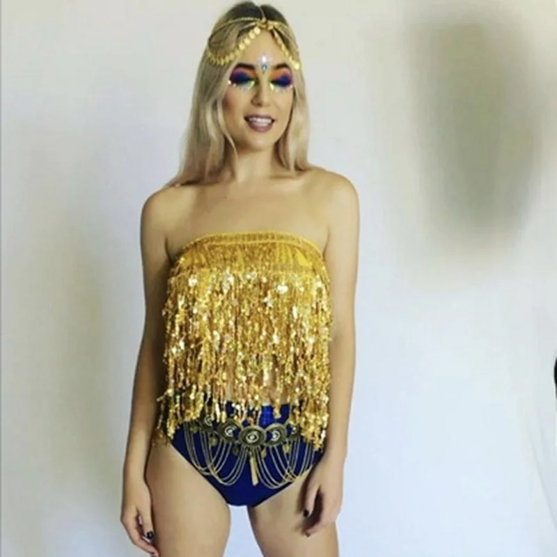 feecolor 10pcs Women Fashion Nightclub Show Skirts Belly Dance Dancer Costume Sequins Tassels Fringes Hip Belt Waist Skirt