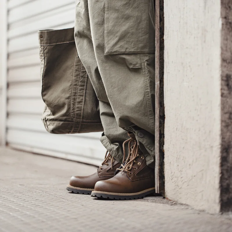 Maden Men's Genuine Leather Desert Boots Mid Retro High Street Martin Boots British Combat Boots Work & Safe Motorcycle Boot