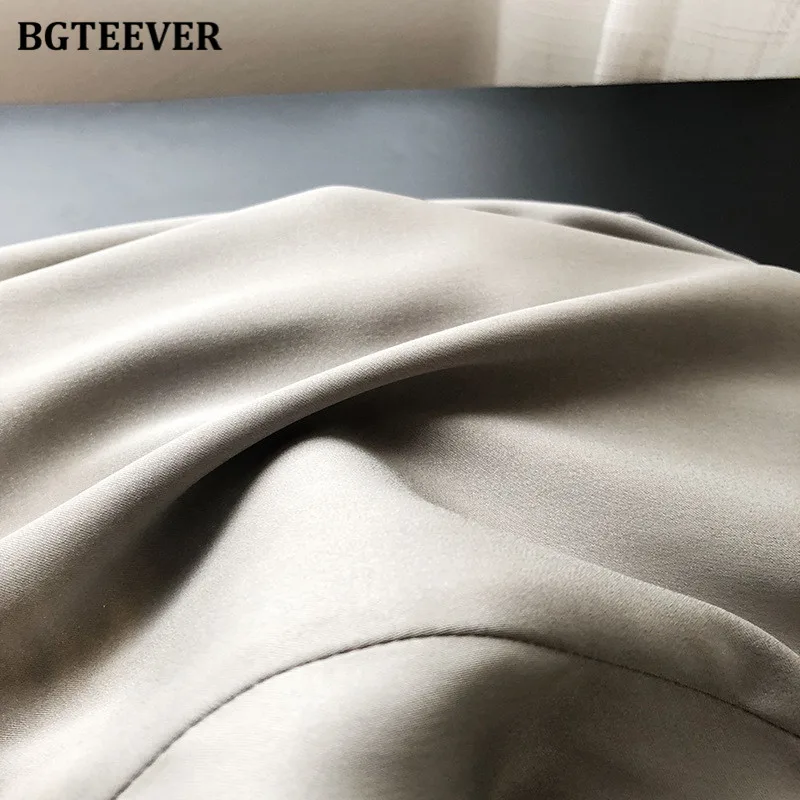 BBTEEVER 2020 New Chic Women Satin Shirts Long Sleeve Solid Turn Down Collar Elegant Office Ladies Workwear Blouses Female
