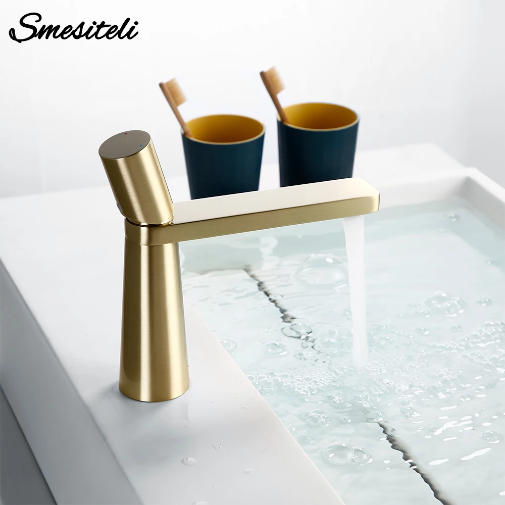 Smesiteli Brass Single Hole Single Handle 360 Degree Rotation Deck Mounted Basin Hot And Cold Water Sink Bathroom Faucets