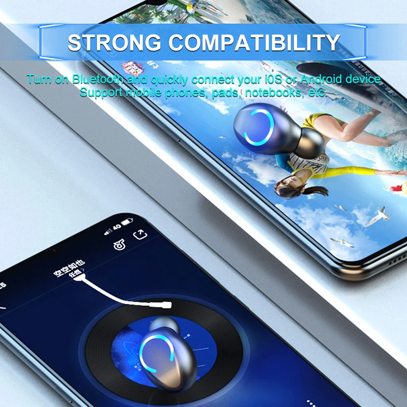 F9 Bluetooth 5 0 Earphone Lamp with Cylinder True Wireless Headset Earbuds Sports Mini Headphone with Mic Led Power Display