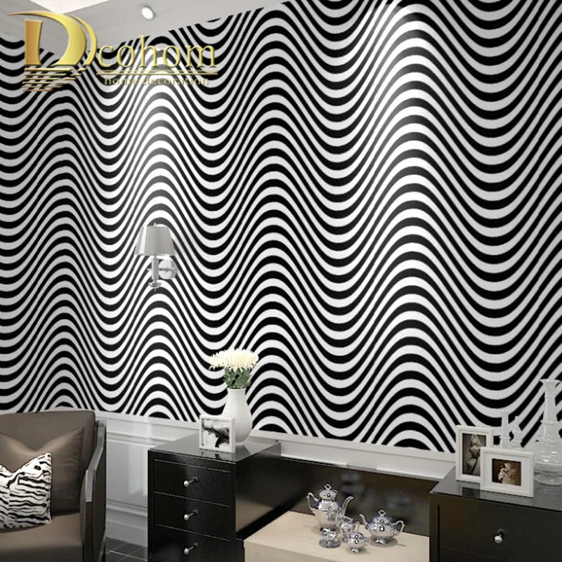 

Black And White Striped Wallpapers Modern Bedroom Curved Stripes Wall Paper Roll For Living Room TV Background
