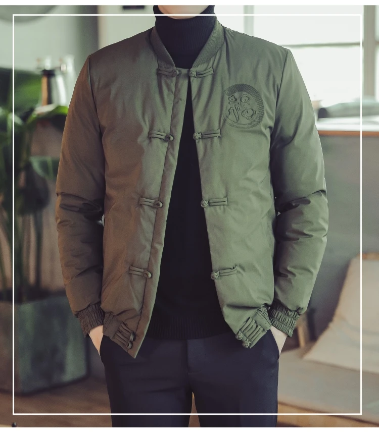Men's Stand Collar Cotton Coat Autumn& Winter Men New Style Chinese-style Solid Color Embroidered Hand Cotton-padded Cloth