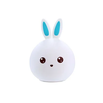 

Cute Rabbit Bunny LED Children Night Light Soft Silicone Lamp Tap Control Night Lamp USB Rechargeable 7 Color Lighting Touch Lig