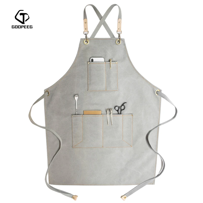GOOPEEG painting canvas apron art students special baking nail salon barber men and women coffee shop denim overalls custom LOGO