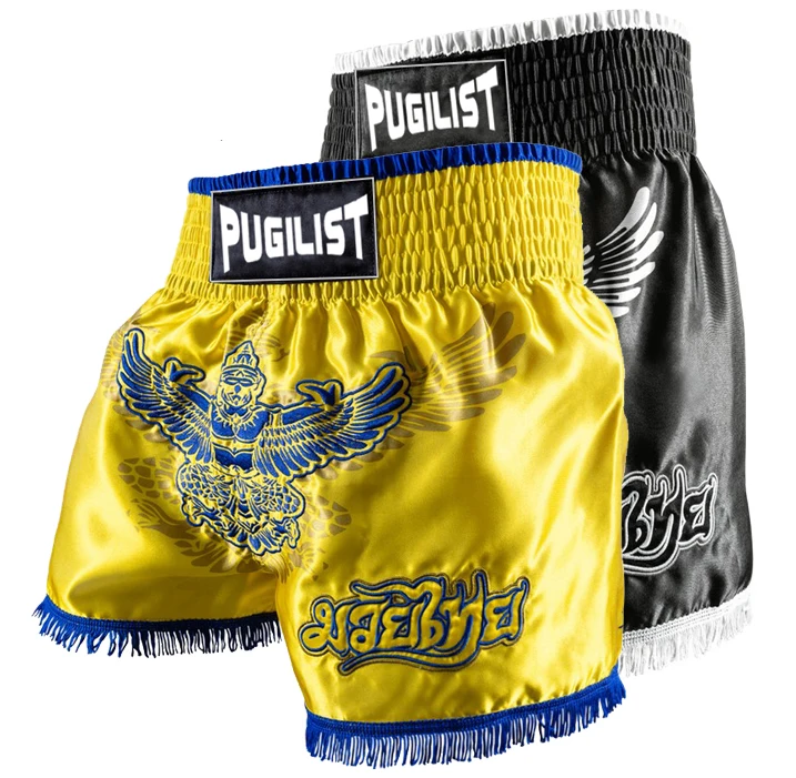 Муай Тай бои кикбоксинг Мягкая Вышивка Шорты PUGILIST MuayThai плавки мужские боевые