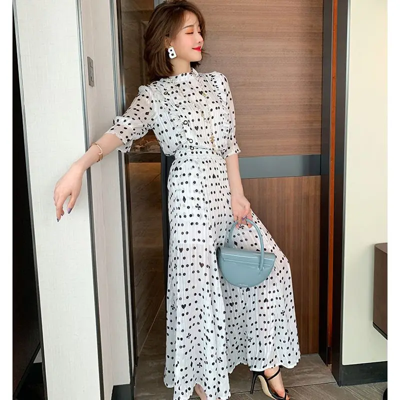 Fashion Women Polka Dot Trousers Suit 