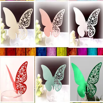 

10 pieces/lot Butterfly Laser Cut Paper Place Card / Escort Card / Cup Card/ Wine Glass Card For Wedding Party Decoration