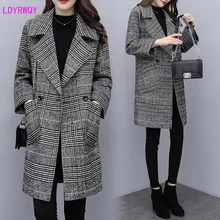 Осень и зима новое корейское женское двубортное стеганое шерстяное пальто с отворотом и длинным рукавом с карманами