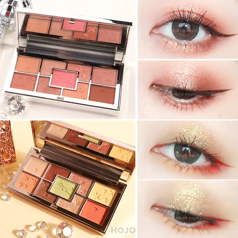 Hojo メイクセットクリスマスギフト 3 個高輝度色シマーアイシャドウセクシーな赤マット口紅クールな黒 Bn192 メイクアップセット Aliexpress
