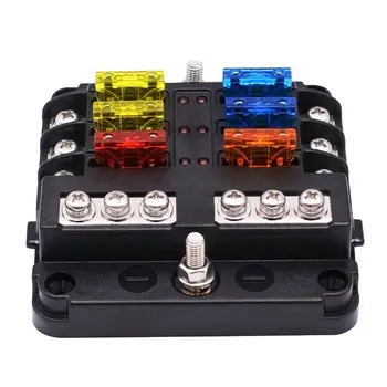 

12V Plastic Cover Fuse Box Holder M5 Stud With LED Indicator Light 6 Ways Blade Fuse for Auto Car Boat Marine Trike 2020s