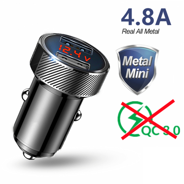 Dual USB Car Charger USB Fast Charger Mini Metal Charger For iPhone Huawei Xiaomi Samsung Led Light Display