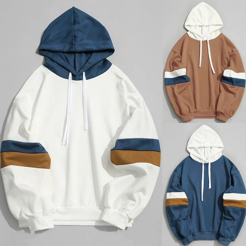 

2019 Hooded Shirt Sweatshirt Brand men's Casual Patchwork Stitching Parallel Bars Slim Hoodie Jacket Hip Hop Headscarf M40#