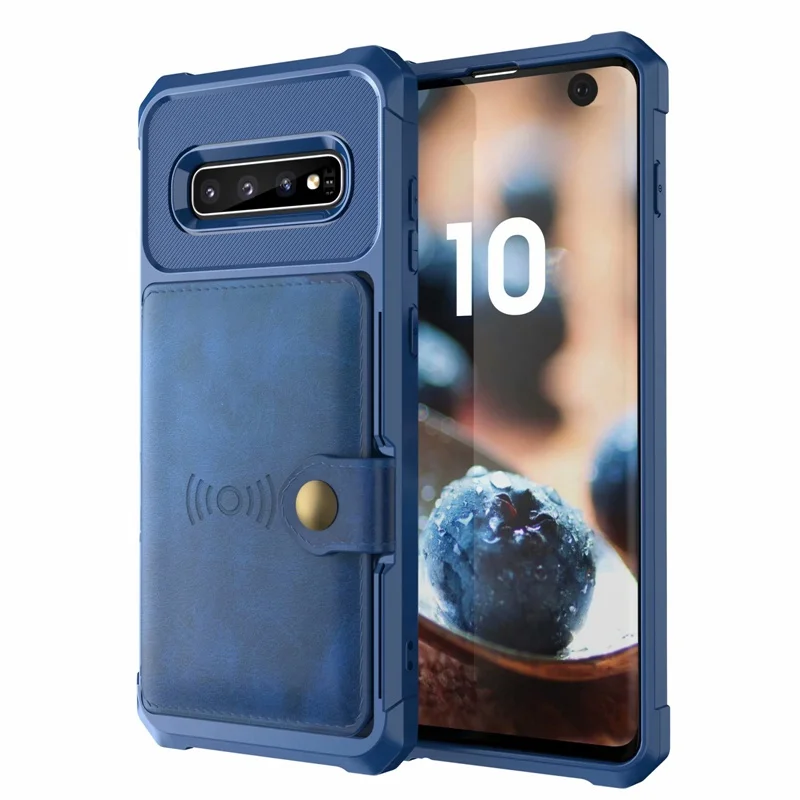 Магнитный держатель для карт чехол для samsung S10/S10 Plus S10E роскошный Силиконовый Мягкий противоударный чехол для телефона для samsung S9/S9 Plus - Цвет: Синий
