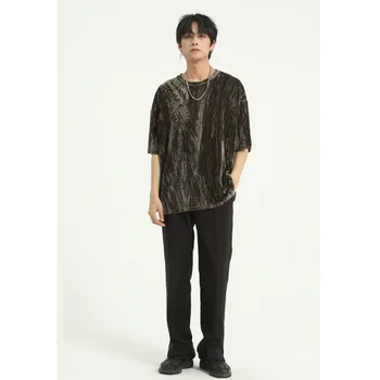 

Camiseta de veludo solto de manga curta masculina do vintage da forma camisetas streetwear hip hop tshirt