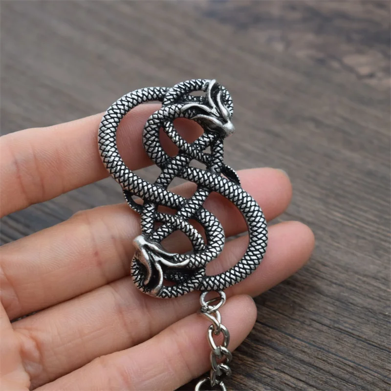 Loki Viking Keychain Twin Dragon Intertwined Keyring Norse