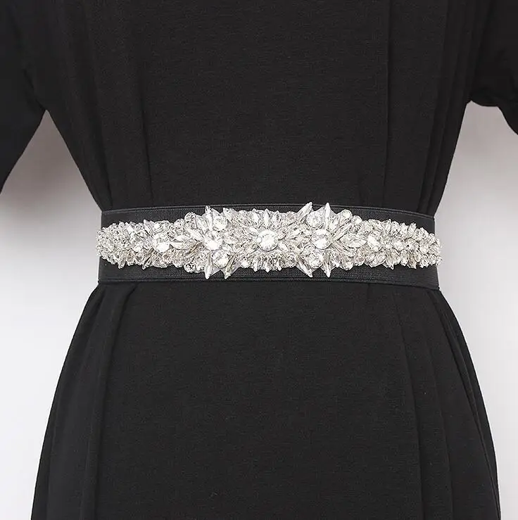 Женские Подиумные модные blingbling Стразы с бисером широкие пояса женское платье Корсеты Пояс Ремни украшения широкий пояс R2423 - Цвет: silver