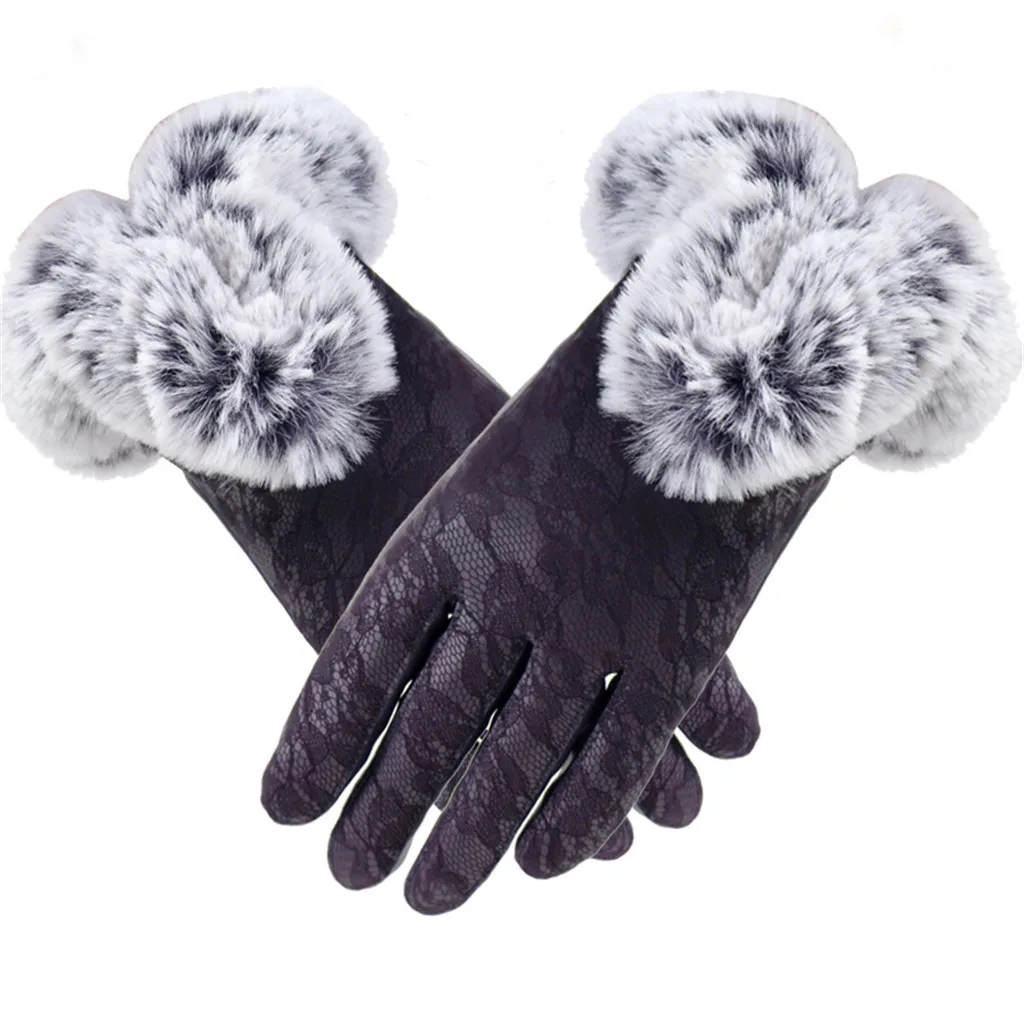 Женские зимние Бархатные кружевные перчатки, теплые для использования телефона, для велоспорта, перчатки для бега, кожаные перчатки, зимние перчатки, rekawiczki guantes#14