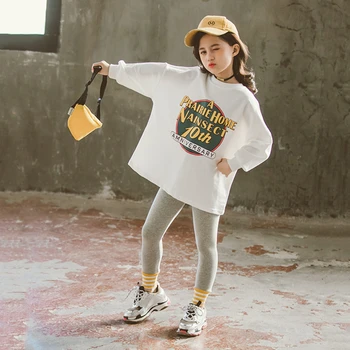 

Cuhk Children's Girl Set Kids Long Sleeve Letters Printed Loose Sweatshirt+Leggings Two Piece Cotton Blend Leisure Girls Outfits