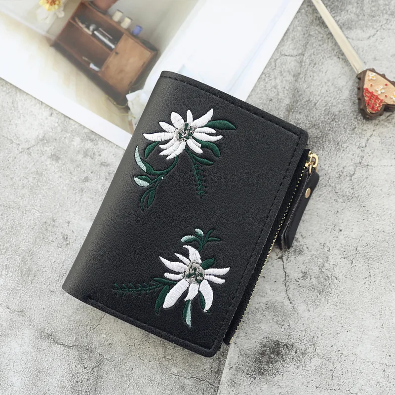 New Women's Wallets Print Flower Short Wallet For Woman Zipper Mini Coin Purse Ladies Small Wallet Female Leather Card Holder leather wallets for women Wallets