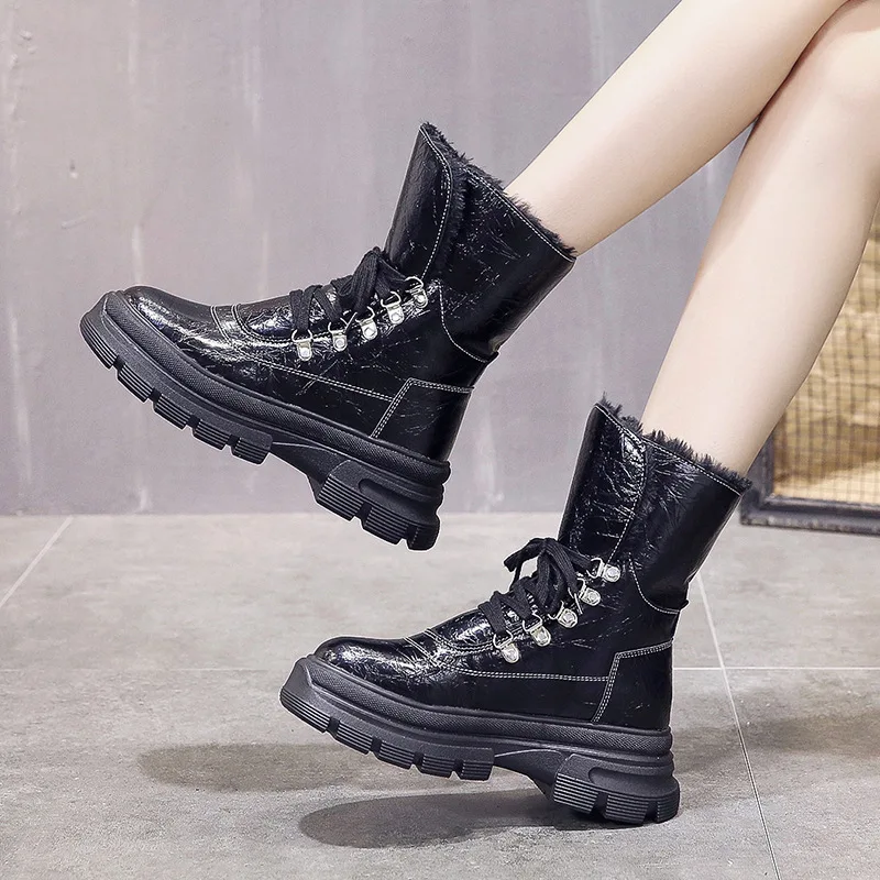 winter new Martin boots women's fashion simple solid color high tube comfortable warm thick sole casual boots
