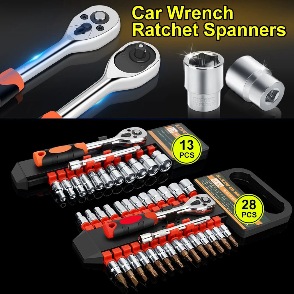 

Car Repair Tool Set 1/4 Inch Ratchet Wrench Set Hand Socket Set Released Handle and Extension Bar for Bicycle Motorcycle Auto