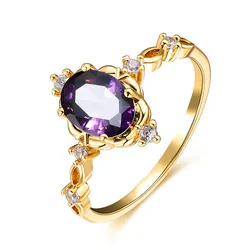 Elegant Opal & Crystal Women's Wedding Ring in Gold & Silver Tones - 6 (Gold Purple)