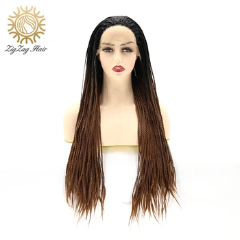 

ZigZag Ombre Brown Micro Braided Wigs for Black Women T1B/30 African American Middle Part Braided 13x3 Syntetic Lace Front Wigs
