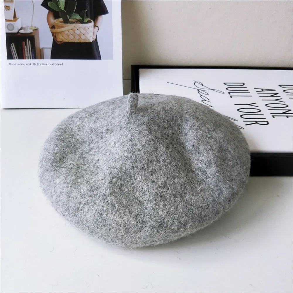 12 Grey Однотонный берет женский осенний и зимний Корейский Японский тыквенный головной убор Британский живописный головной убор литературный и художественный Ретро стиль - Цвет: 12 Grey