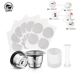 icafilas Reusable Coffee Capsule Pod for Nespresso Stainless Steel Espresso crema Coffee Filter Aluminum Foils Lid Tamper Dosing