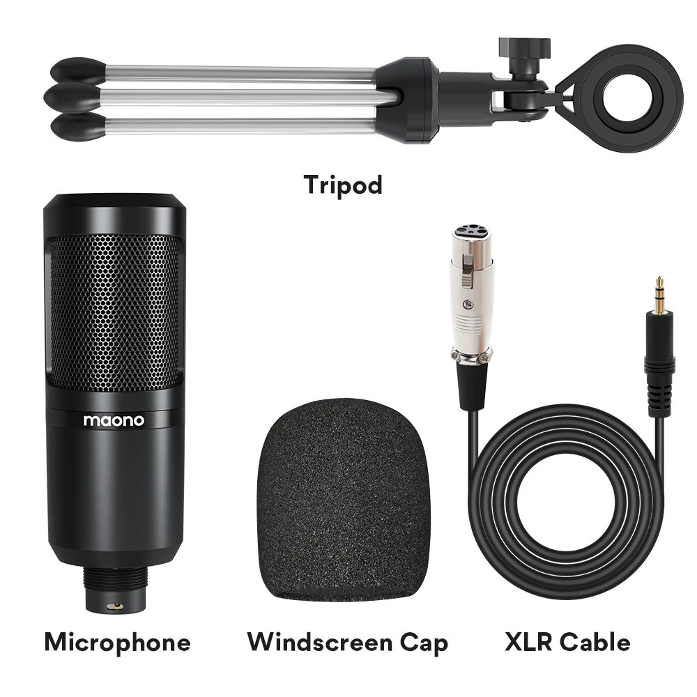 MAONO AU-PM360TR Condenser Microphone 3.5mm to XLR Cardoid Mic With Tripod for Tiktok Podcast Vlog PC Phone Audio Recording