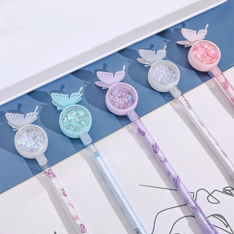 5PCS Cute Sequin Butterfly Neutral Pen Wedding Bridesmaid Guest Gift Birthday Baby Shower Party Favors Giveaway Easter Gifts
