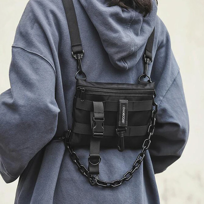 Functional Tactical Chest Bag For Men Fashion Bullet Hip Hop Vest Streetwear Bag Waist Pack female B