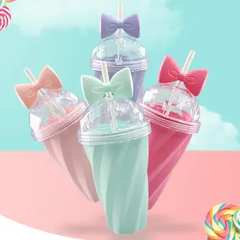 

Studyset 400ML Cute Candy Color Bowknot Twisted Lines Cup with Straw for Drinking