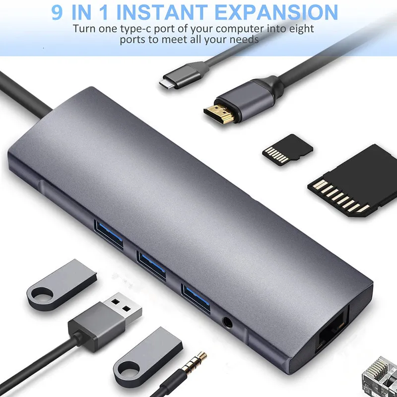 Goede 9 5 4 in een TYPE C Docking Station Multi functie hoge kwaliteit Carbon legering USB 3.0 HDMI voor samsung Macbook Pro DELL Oppervlak
