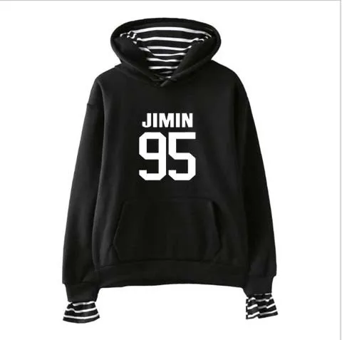 Kpop jin suga женский студенческий harajuku полосатый воротник свободный поддельный два плюс бархат с капюшоном Толстовка k-pop Bangtan мальчики розовые Топы пальто - Цвет: JIMIN