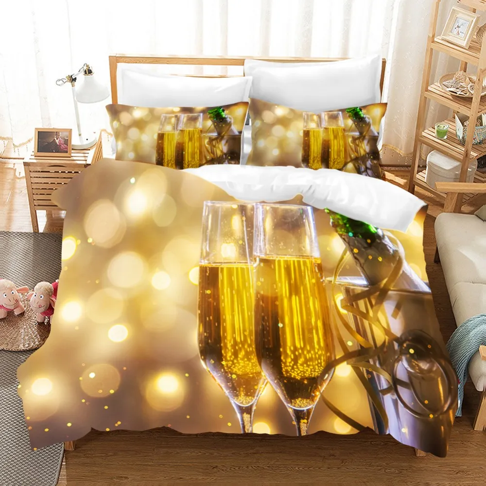 

Champagne Bedding Set 2/3PCS Microfiber Bedding Sets Pillow Case Twin Queen King Size Sofa Bed Cover Wedding Room Decoration