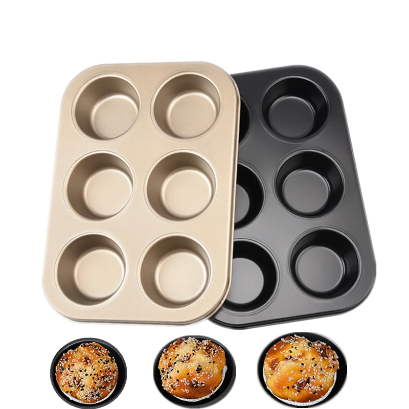 

6 Holes Carbon Steel Round Bread Cookie Non Stick Cup Cupcake Pan Cake Biscuit Baking Mold Tray Bakeware Kitchen Accessories
