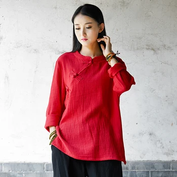 

2020 spring and summer cotton and linen women's t shirt new retro set only beautiful long-sleeved natural T-shirt BXF2241