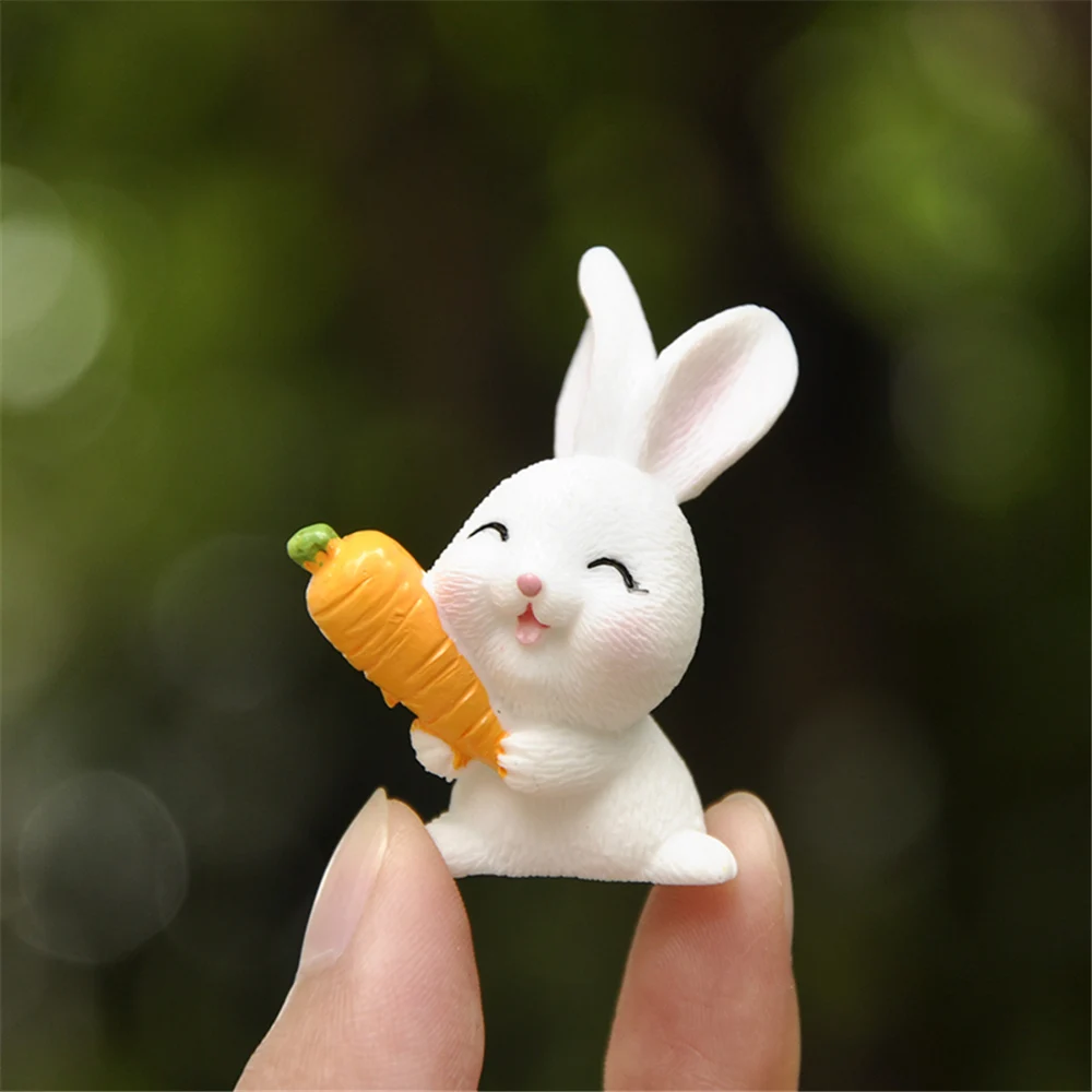 Fairy Garden House Decor 7pcs Cartoon Rabbit Eat Carrot Model Micro Landscape F 