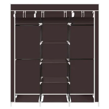 

Portable Clothes Closet Non-Woven Fabric Wardrobe Double Rod Space-saving Storage Organizer Dark Brown/Beige/Gray/Black