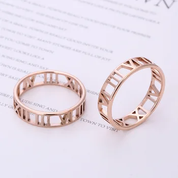 

Fashion Stainless Steel Jewelry Laser Cut Roman Numeral Titanium Steel Ring Three Colors Available