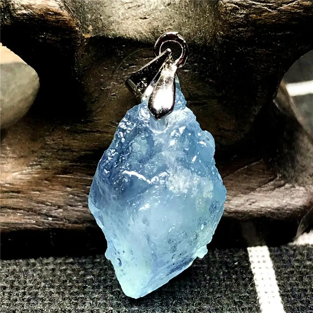 

Genuine Natural Blue Clear Aquamarine Stone Pendant For Woman Man Crystal 19x9mm Beads Silver Gemstone Fashion Jewelry AAAAA