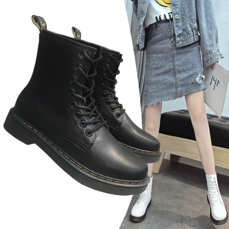 

8-Hole Genuine Leather Martin Boots Women's 2019 New Style Autumn & Winter England Casual Lace-up Women's Boots Chunky Heel plus
