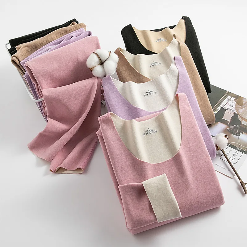 Thermal Underwear Sets Autumn Winter Women's Thermal Underwear Plus Velvet Double-sided Brushed Bottoming Underwear Lingerie Set Woman Winter Clothing