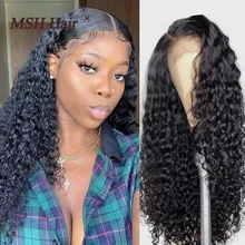 

MSH Deep Wave 13x4 Lace Front Wig Brazilian Virgin Human Hair 4x4 Lace Closure Wigs Pre Plucked for Black Women Natural Color